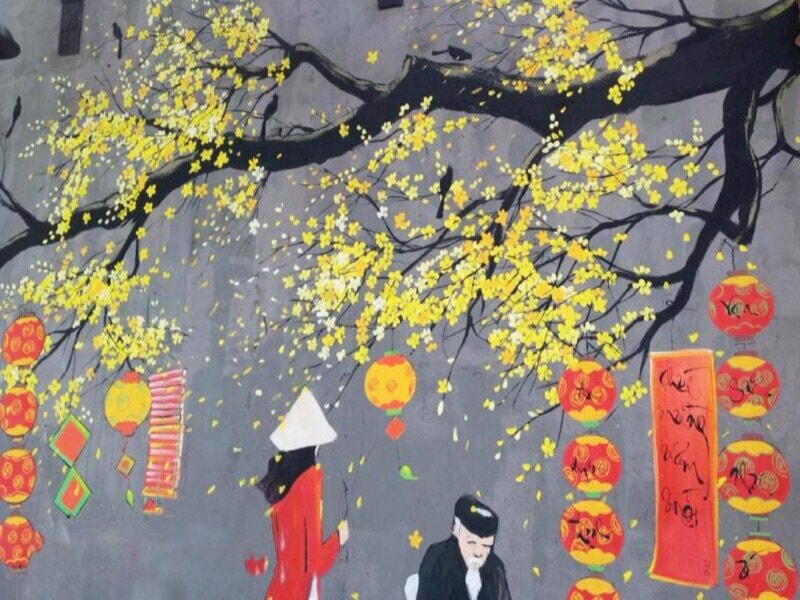 Vẽ phong cảnh ngày tết - Tranh ngày Tết