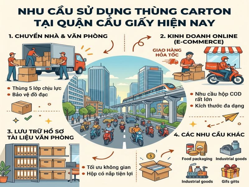 Nhu cầu sử dụng thùng carton tại Quận Cầu Giấy hiện nay