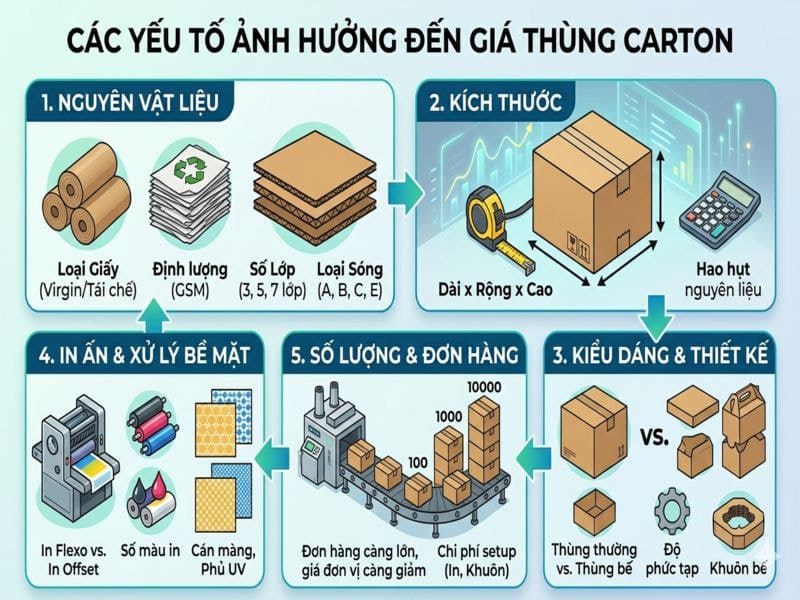 Các yếu tố Ảnh hưởng đến giá thùng carton