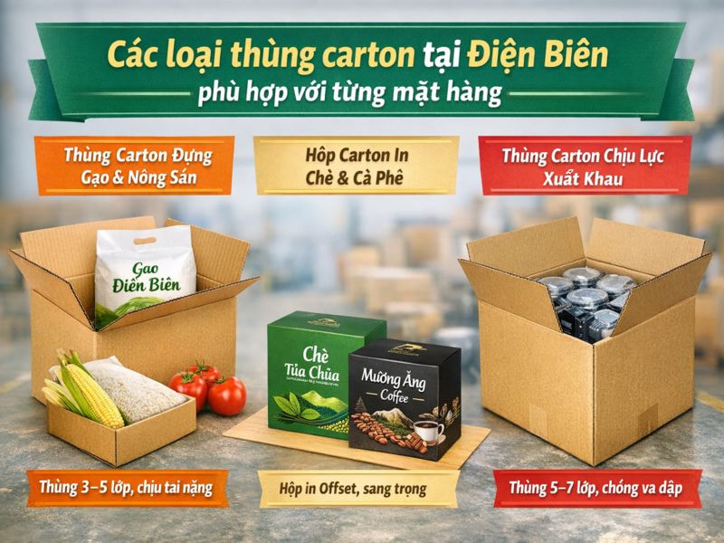 Các loại thùng carton tại Điện Biên phù hợp với từng mặt hàng