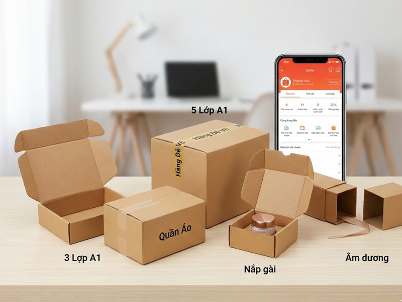 Các loại hộp carton đóng hàng shopee được sử dụng phổ biến