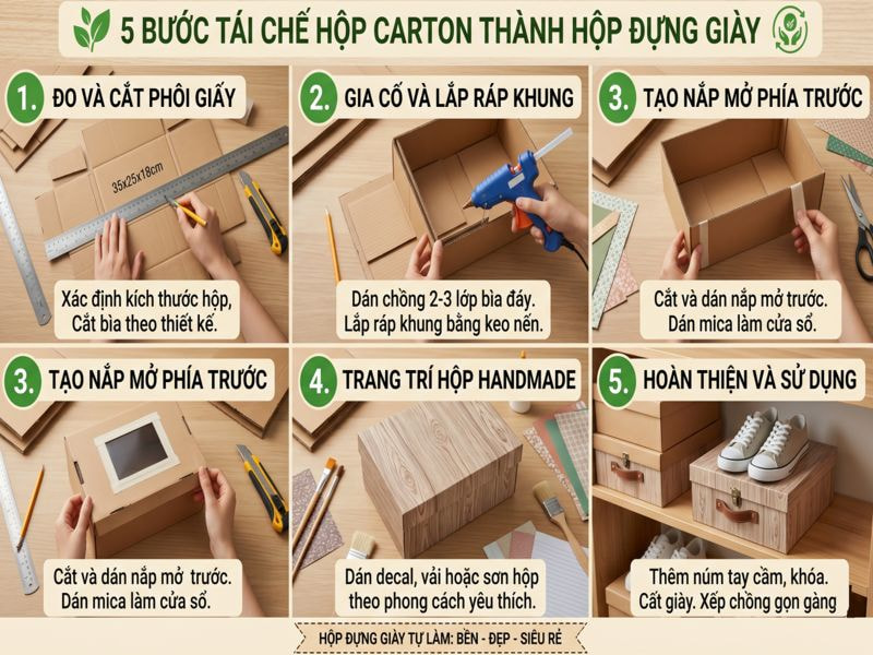 Cách tái chế hộp carton thành hộp đựng giày đơn giản 9 5 bước tái chế hộp carton thành hộp đựng giày