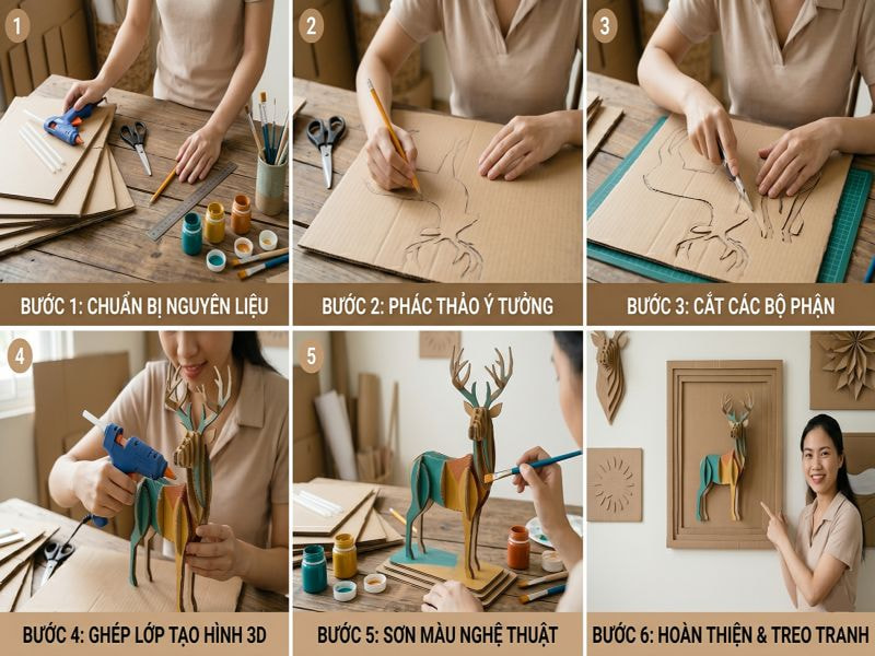 Cách làm tranh treo tường từ bìa carton DIY đẹp, dễ làm tại nhà 8 Các bước làm tranh treo tường từ bìa carton chi tiết