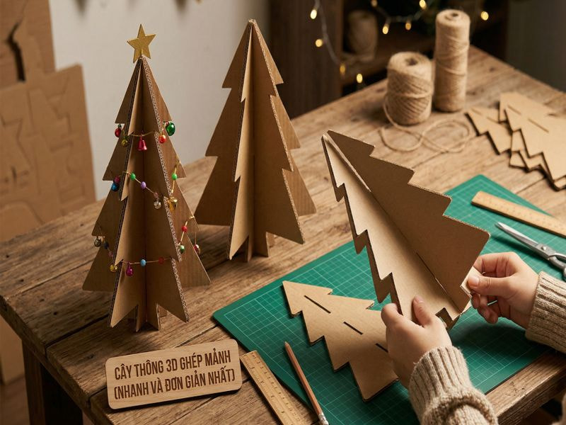 Hướng dẫn làm cây thông Noel bằng bìa carton đơn giản và sáng tạo 10 Cây thông 3D ghép mảnh (Nhanh và đơn giản nhất)