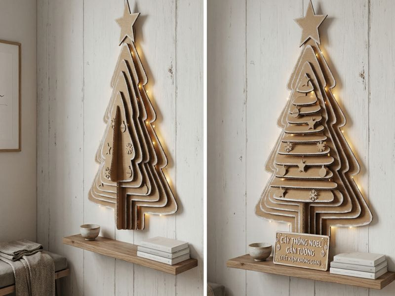 Hướng dẫn làm cây thông Noel bằng bìa carton đơn giản và sáng tạo 12 Cây thông Noel gắn tường (Tiết kiệm không gian)