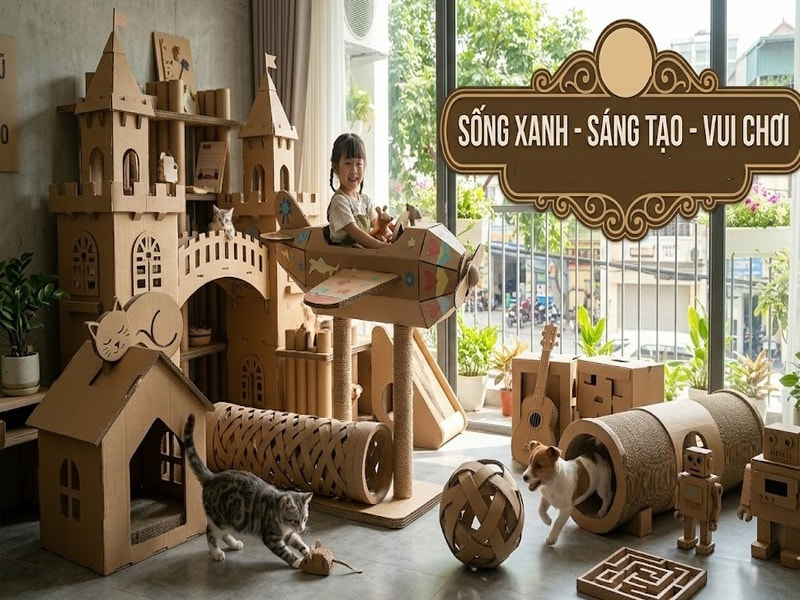 15+ Cách tái chế bìa carton cực sáng tạo, đơn giản tại 11 Đồ chơi sáng tạo cho trẻ em và thú cưng làm bằng bìa carton