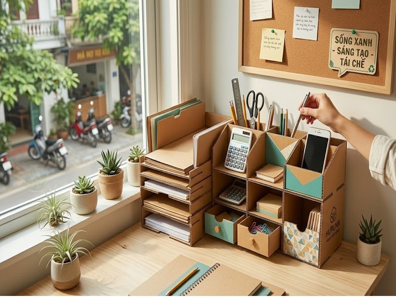15+ Cách tái chế bìa carton cực sáng tạo, đơn giản tại 9 Đồ dùng tổ chức và lưu trữ văn phòng làm bằng bìa carton