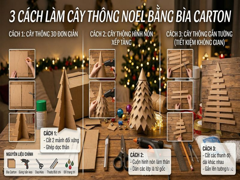 Hướng dẫn làm cây thông Noel bằng bìa carton đơn giản và sáng tạo 9 Hướng dẫn chi tiết 3 cách làm cây thông Noel bằng bìa carton