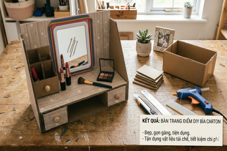 Hướng dẫn làm bàn trang điểm mini từ bìa carton