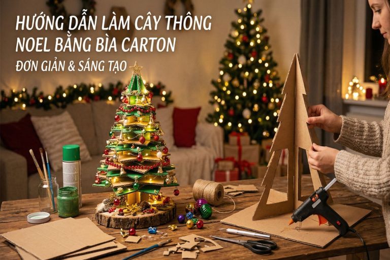 Hướng dẫn làm cây thông Noel bằng bìa carton đơn giản và sáng tạo