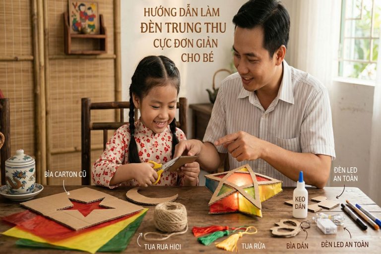 Hướng dẫn làm đèn trung thu bằng bìa carton cực đơn giản cho bé