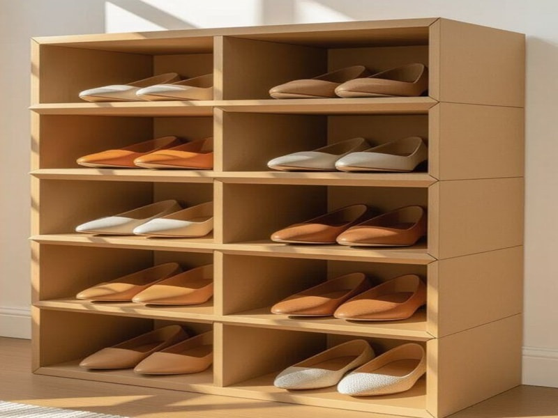 Cách tái chế hộp carton thành hộp đựng giày đơn giản 11 Kệ giày bằng carton đa ngăn