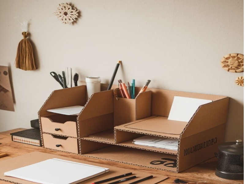 Làm kệ để đồ mini từ thùng carton cũ 11 Kệ ngăn kéo mini bằng bìa carton