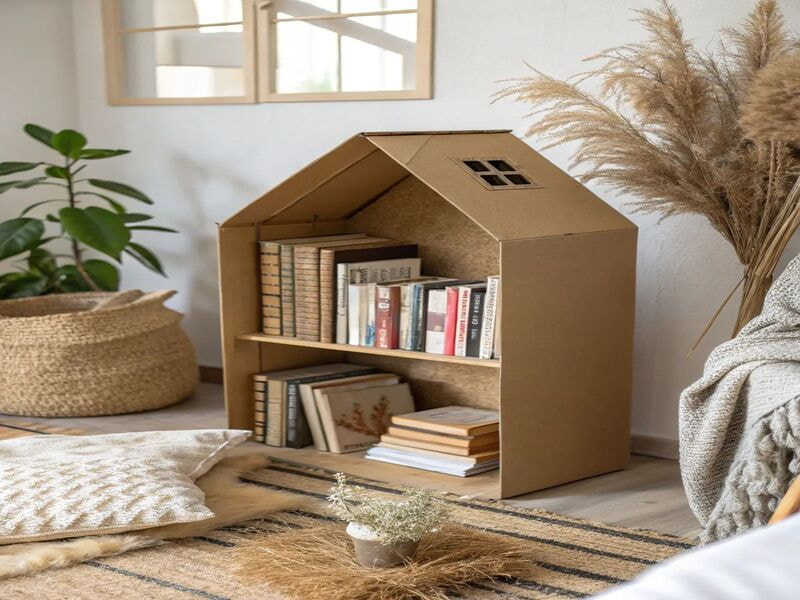 Làm kệ để đồ mini từ thùng carton cũ 12 Kệ sách mini làm bằng bìa carton