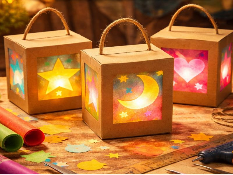 Hướng dẫn làm đèn trung thu bằng bìa carton cực đơn giản cho bé 9 Mẫu 1: Đèn trung thu hình khối cơ bản (Dễ thực hiện nhất)