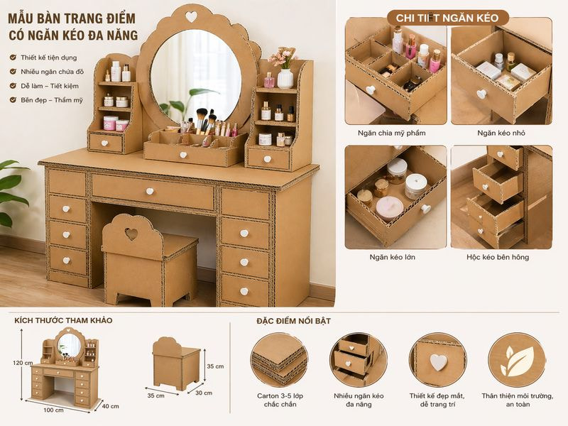 Hướng dẫn làm bàn trang điểm mini từ bìa carton 14 Mẫu bàn trang điểm có ngăn keo đa năng