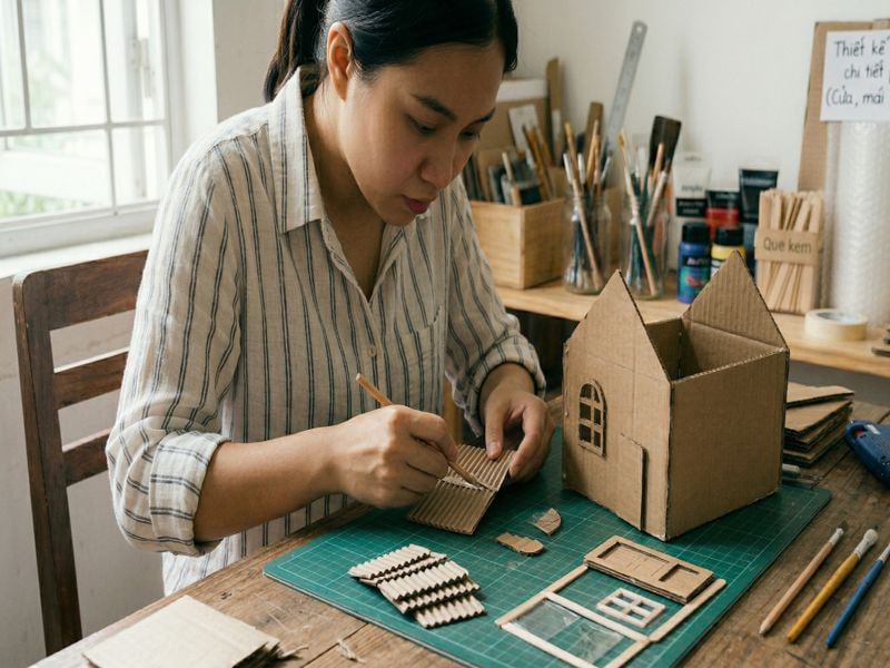 Thiết kế các chi tiết phụ (Cửa, mái ngói)