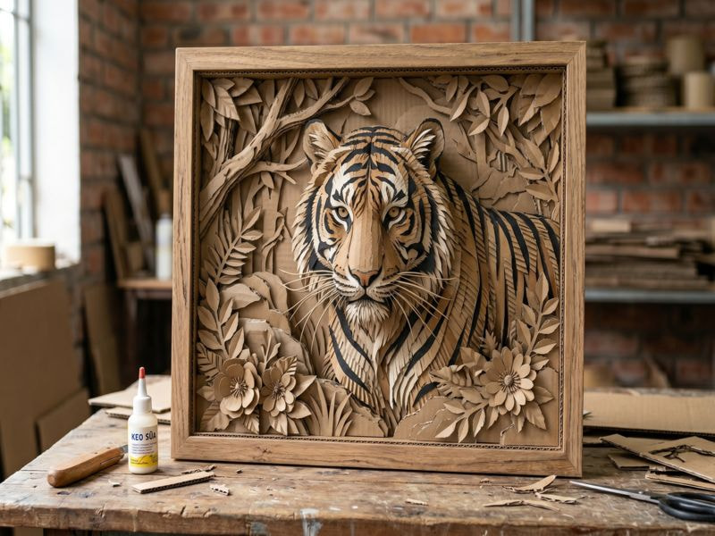 Cách làm tranh treo tường từ bìa carton DIY đẹp, dễ làm tại nhà 14 Tranh động vật bằng bìa carton