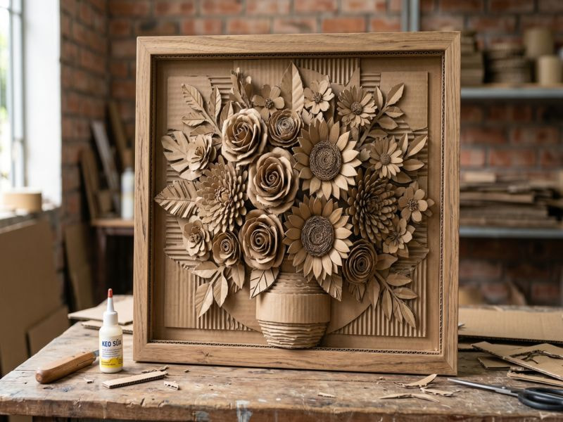 Cách làm tranh treo tường từ bìa carton DIY đẹp, dễ làm tại nhà 13 Tranh hoa 3D bằng bìa carton