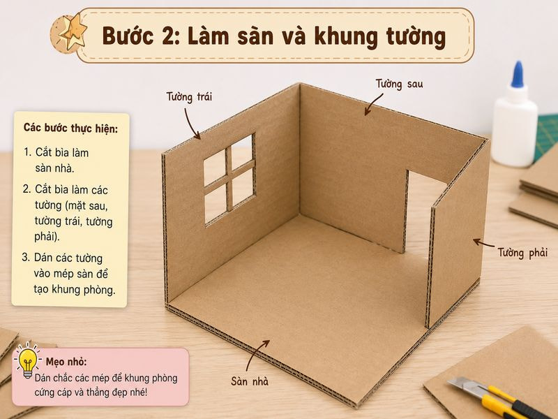 Bước 2: Làm sàn và khung tường
