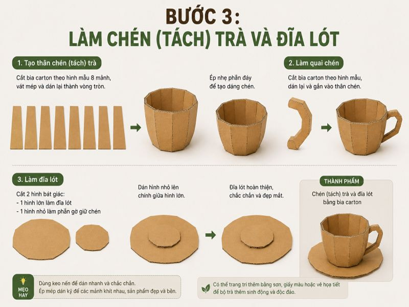 Bước 3: Làm chén (tách) trà và đĩa lót