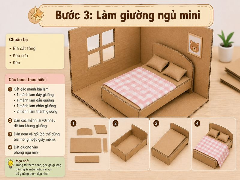 Bước 3: Làm giường ngủ mini