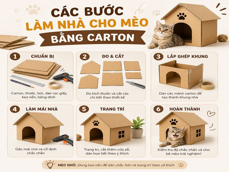Cách làm nhà cho mèo bằng carton tại nhà