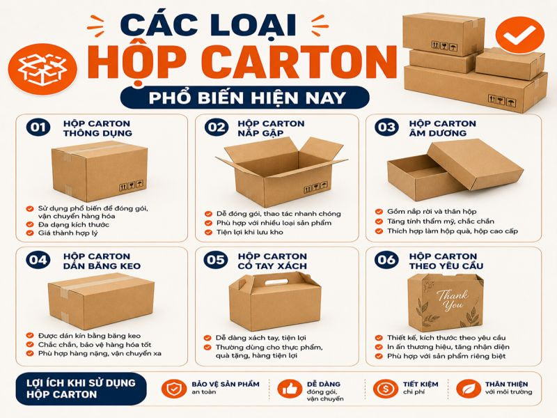 Ưu nhược điểm của hộp carton bạn nên biết? 10 Các loại hộp carton phổ biến hiện nay