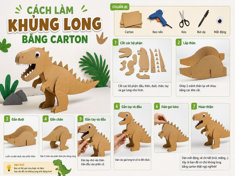 Cách làm khủng long bằng carton