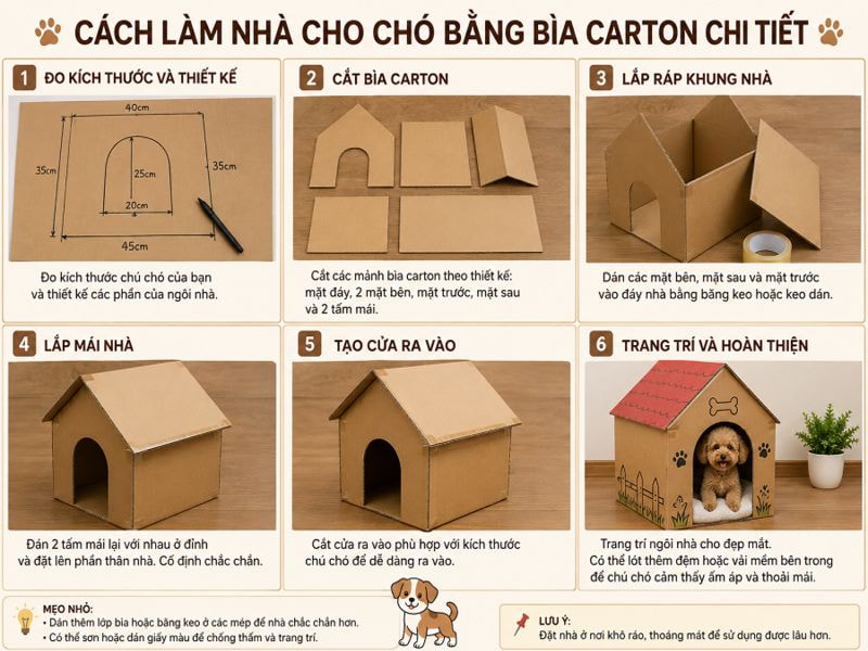 Hướng dẫn làm nhà cho chó bằng bìa carton bền đẹp tại nhà 9 Cách làm nhà cho chó bằng bìa carton chi tiết