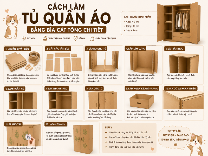 Hướng dẫn làm tủ quần áo bằng bìa cát tông chắc chắn tại nhà 10 Cách làm tủ quần áo bằng bìa cát tông chi tiết