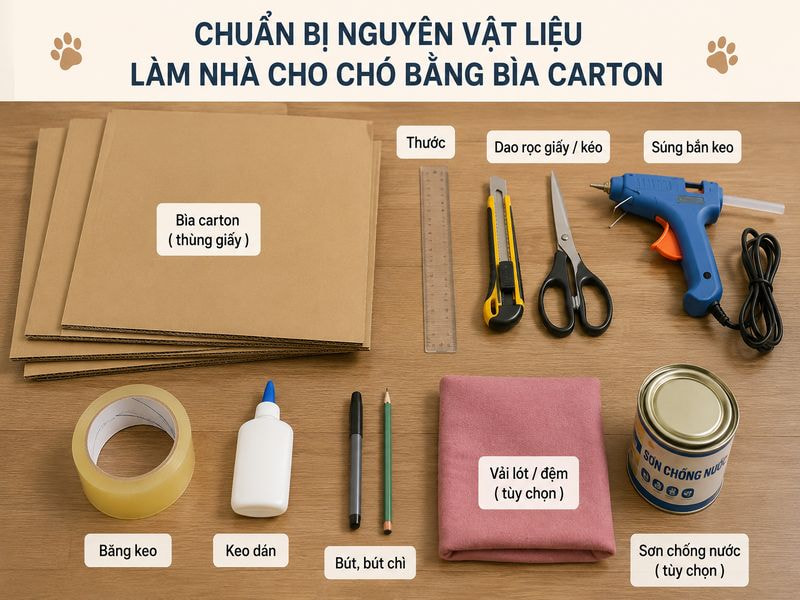 Hướng dẫn làm nhà cho chó bằng bìa carton bền đẹp tại nhà 8 Chuẩn bị nguyên vật liệu làm nhà cho chó bằng bìa carton