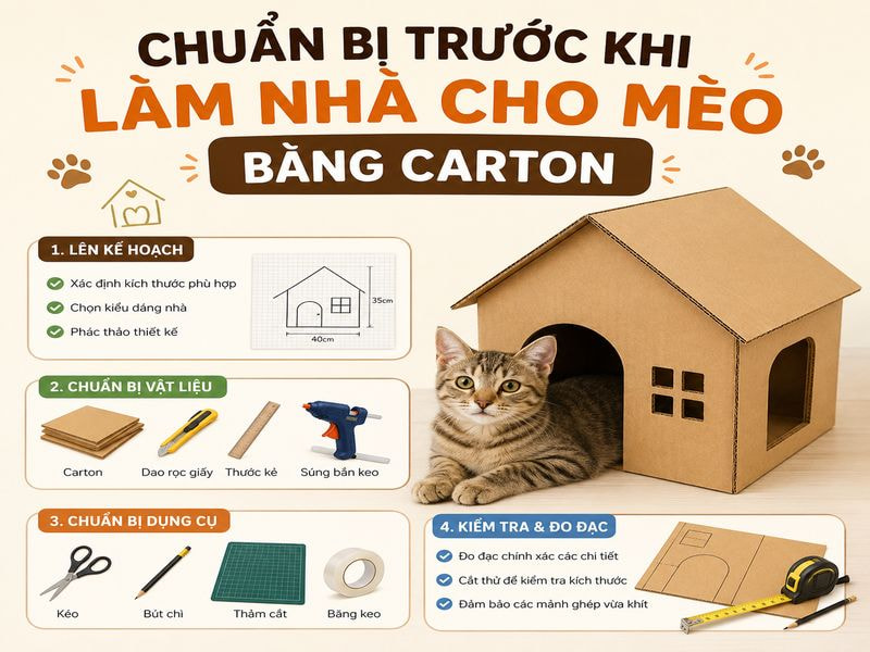 Chuẩn bị trước khi làm nhà cho mèo bằng carton