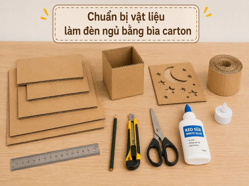 Làm đèn ngủ bằng bìa carton decor phòng cực đẹp 8 Chuẩn bị vật liệu làm đèn ngủ bằng bìa carton
