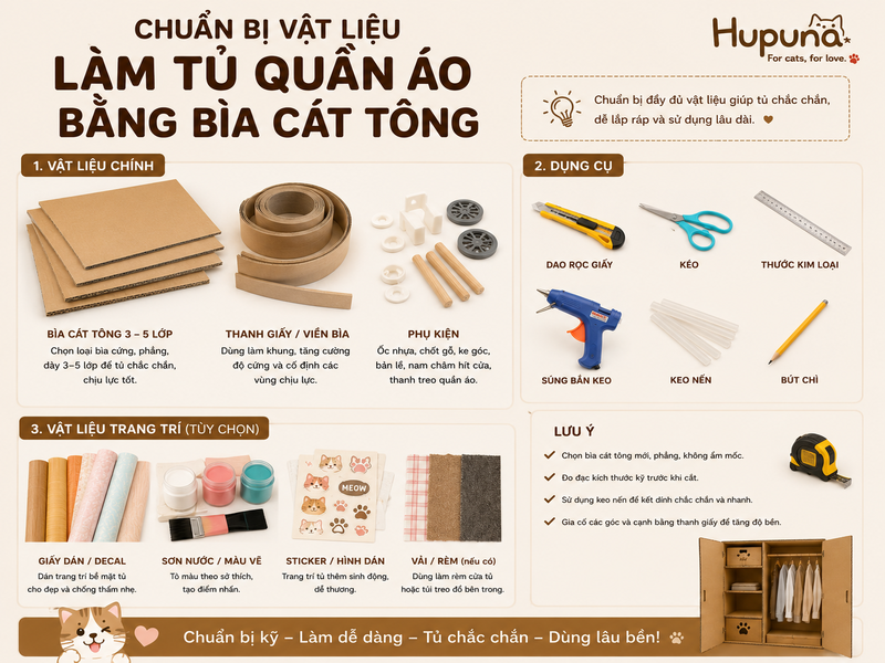 Hướng dẫn làm tủ quần áo bằng bìa cát tông chắc chắn tại nhà 9 Chuẩn bị vật liệu làm tủ quần áo bằng bìa cát tông