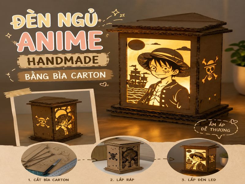 Làm đèn ngủ bằng bìa carton decor phòng cực đẹp 12 Đèn ngủ anime handmade