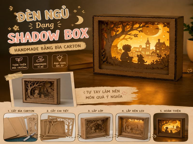 Làm đèn ngủ bằng bìa carton decor phòng cực đẹp 14 Đèn ngủ dạng shadow box