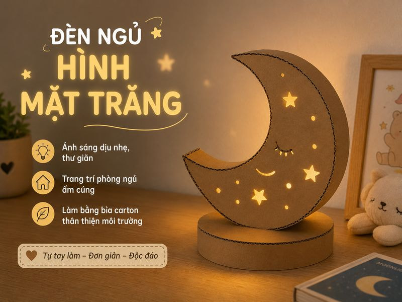 Làm đèn ngủ bằng bìa carton decor phòng cực đẹp 11 Đèn ngủ hình mặt trăng