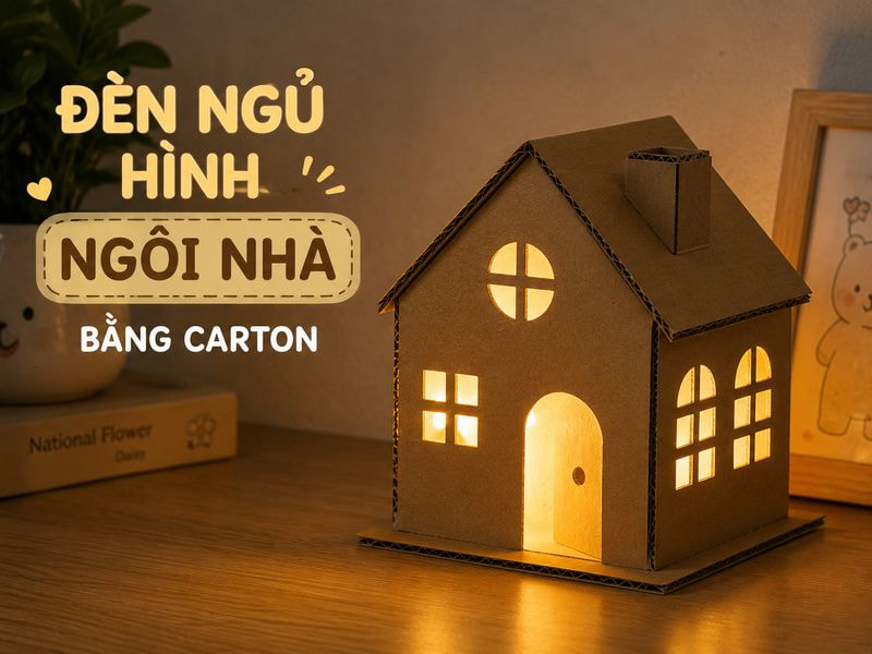 Làm đèn ngủ bằng bìa carton decor phòng cực đẹp 10 Đèn ngủ hình ngôi nhà