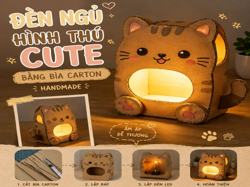 Làm đèn ngủ bằng bìa carton decor phòng cực đẹp 13 Đèn ngủ hình thú cute