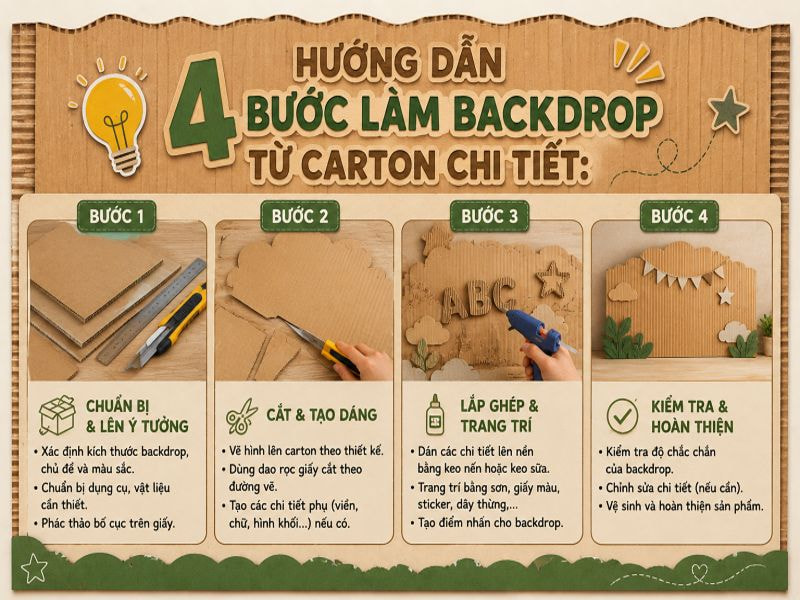 DIY làm Backdrop từ carton đơn giản và sáng tạo 9 Hướng dẫn 4 bước làm Backdrop từ carton chi tiết