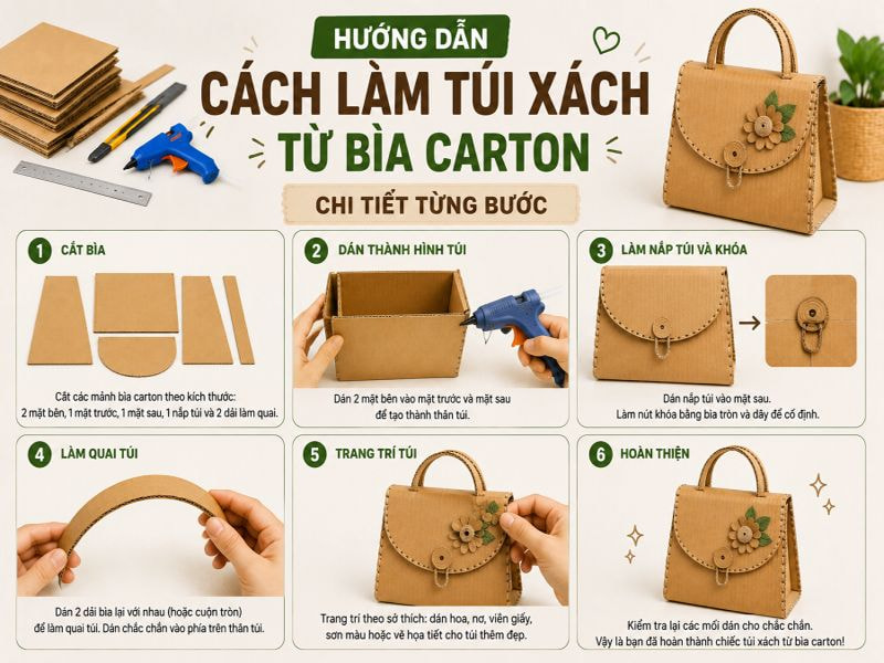 Hướng dẫn làm túi xách từ bìa carton handmade từ bìa carton 9 Hướng dẫn cách làm túi xách từ bìa carton chi tiết từng bước