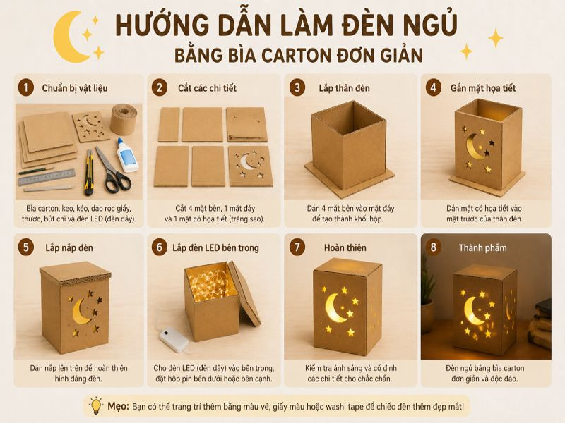 Làm đèn ngủ bằng bìa carton decor phòng cực đẹp 9 Hướng dẫn làm đèn ngủ bằng bìa carton đơn giản