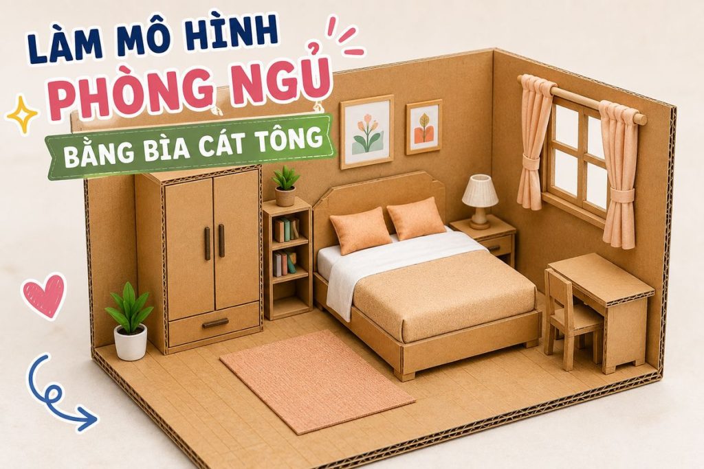 Làm mô hình phòng ngủ bằng bìa cát tông đơn giản và đẹp
