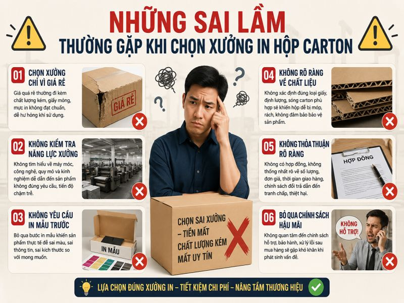 Những sai lầm thường gặp khi chọn xưởng in hộp carton