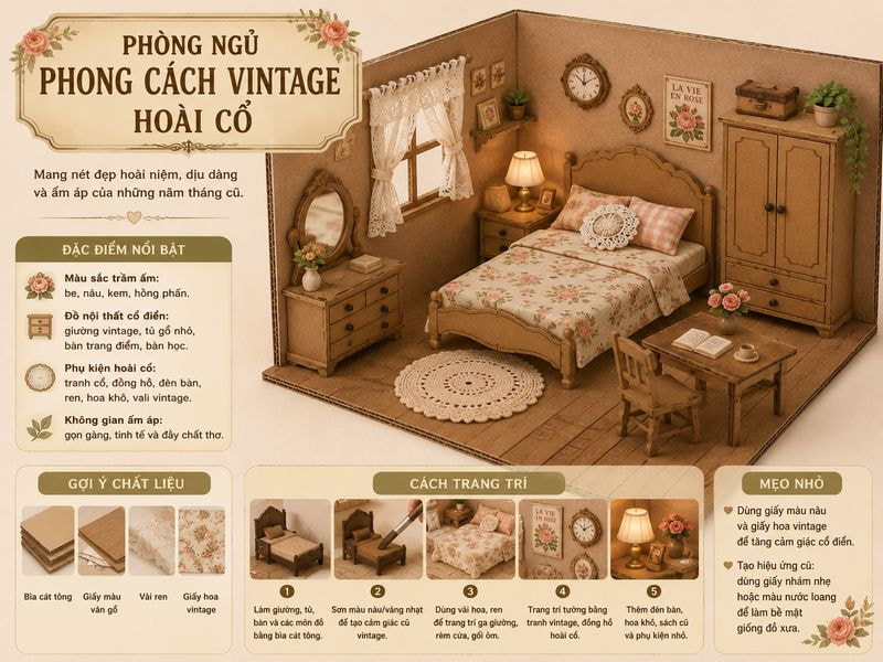 Phòng ngủ phong cách Vintage hoài cổ