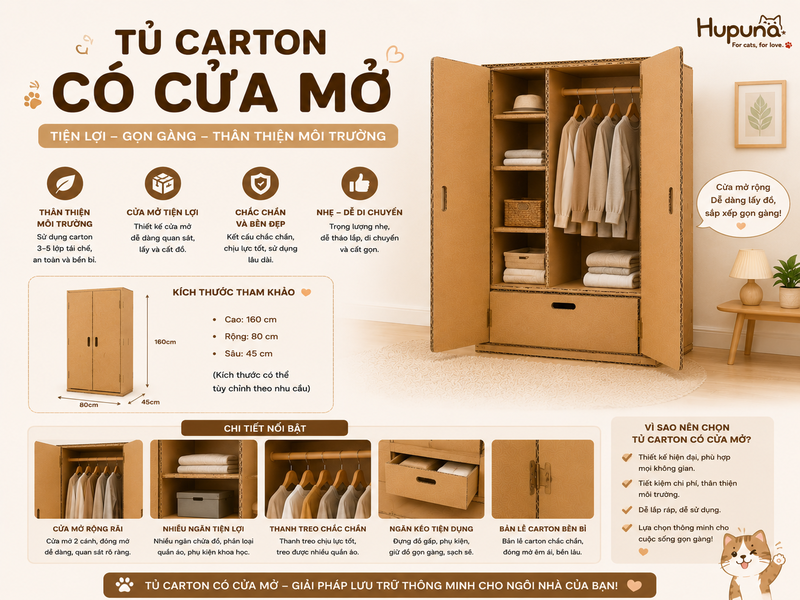 Hướng dẫn làm tủ quần áo bằng bìa cát tông chắc chắn tại nhà 13 Tủ carton có cửa mở