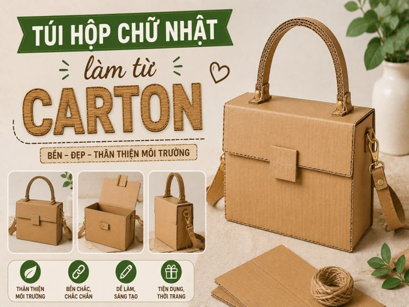 Hướng dẫn làm túi xách từ bìa carton handmade từ bìa carton 10 Túi hộp chữ nhật làm từ carton