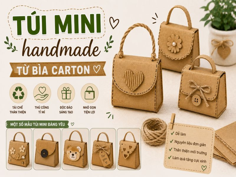 Hướng dẫn làm túi xách từ bìa carton handmade từ bìa carton 11 Túi mini handmade từ bìa carton