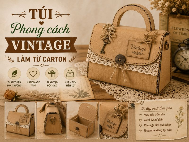 Hướng dẫn làm túi xách từ bìa carton handmade từ bìa carton 13 Túi phong cách vintage làm từ carton